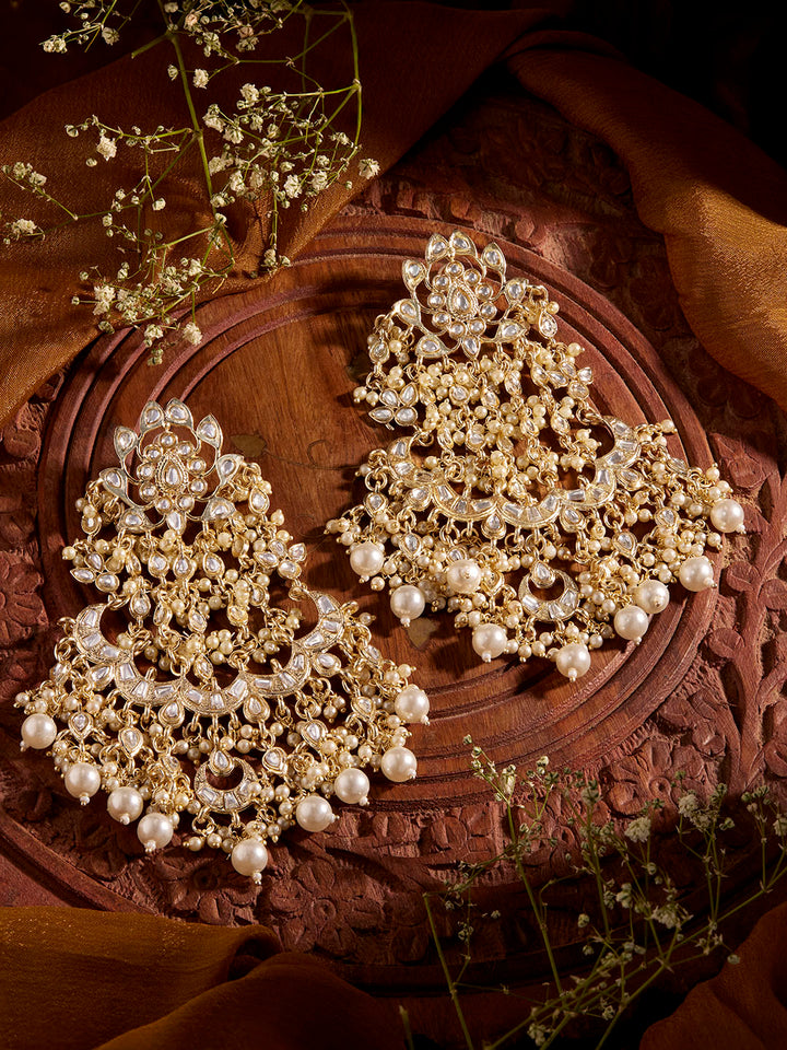 Priyaasi Kundan Pearl Floral Chandbali Design Gold Plated Earrings