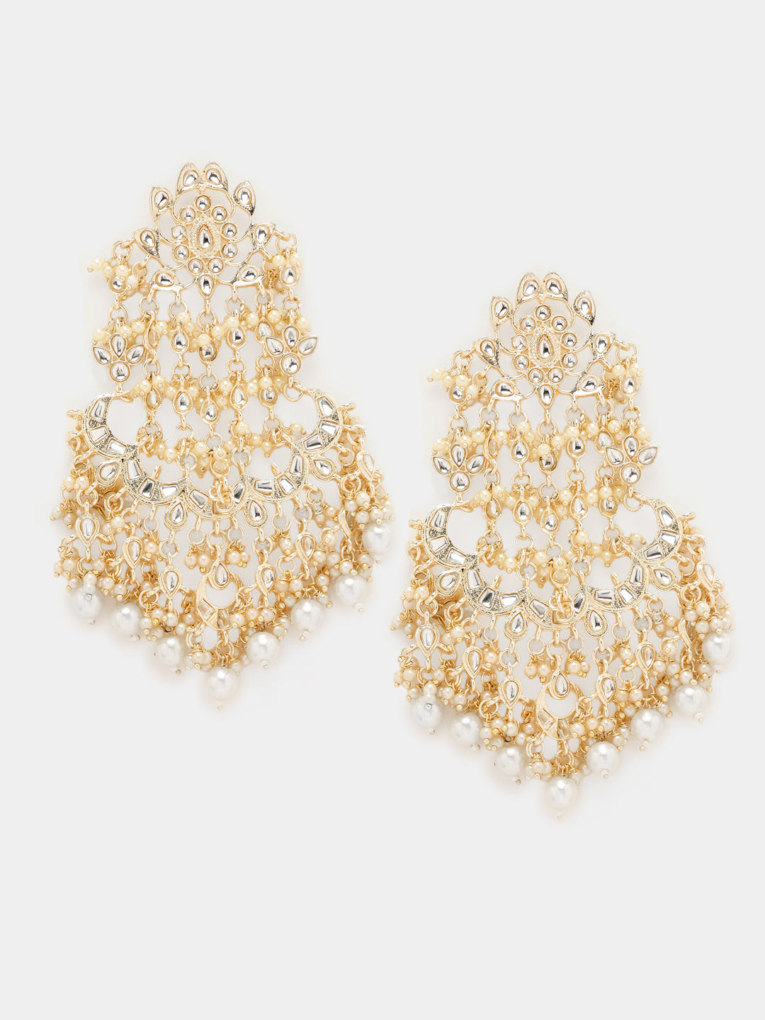 Priyaasi Kundan Pearl Floral Chandbali Design Gold Plated Earrings