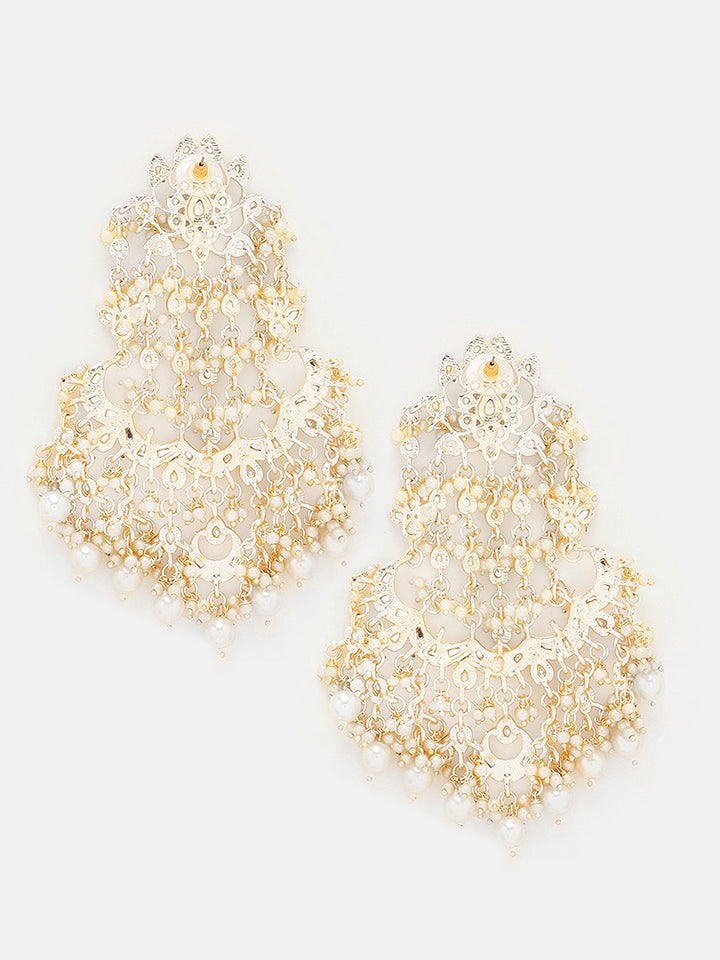 Priyaasi Kundan Pearl Floral Chandbali Design Gold Plated Earrings