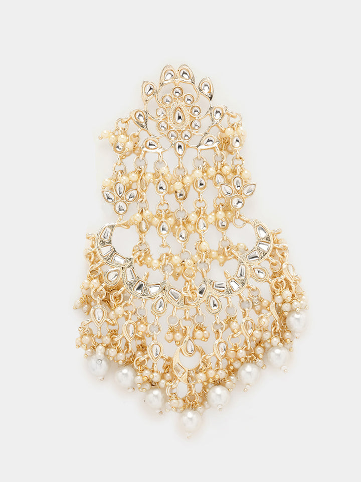 Priyaasi Kundan Pearl Floral Chandbali Design Gold Plated Earrings