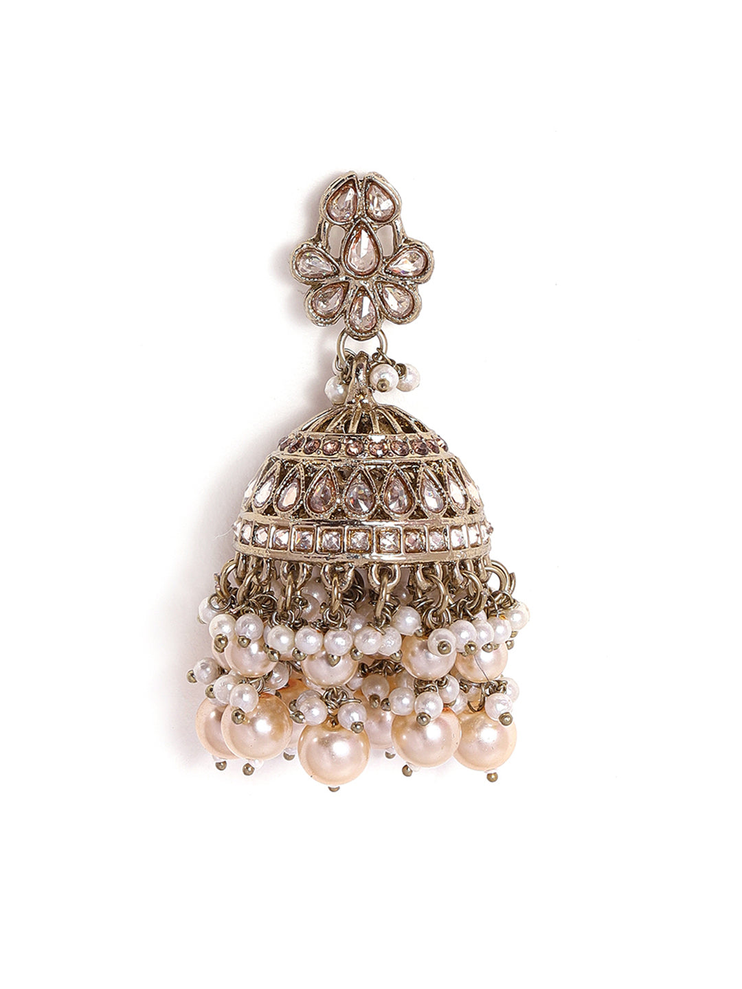 Priyaasi Floral Design Kundan Mini Fresh Water Pearls Gold Plated Jhumka Earrings