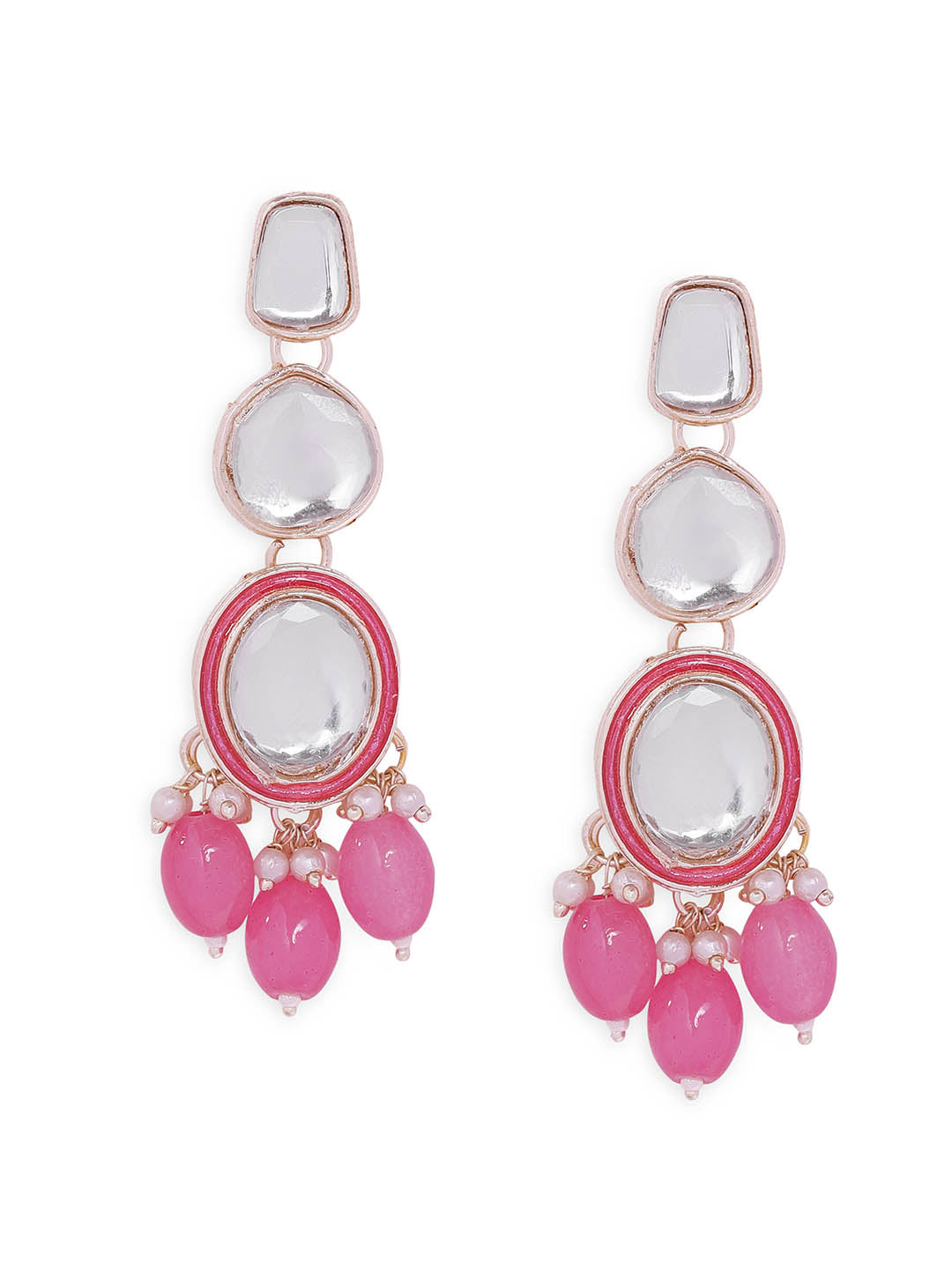 Priyaasi Drop design Kundan Gold Plated Pink beads Drop Earrings