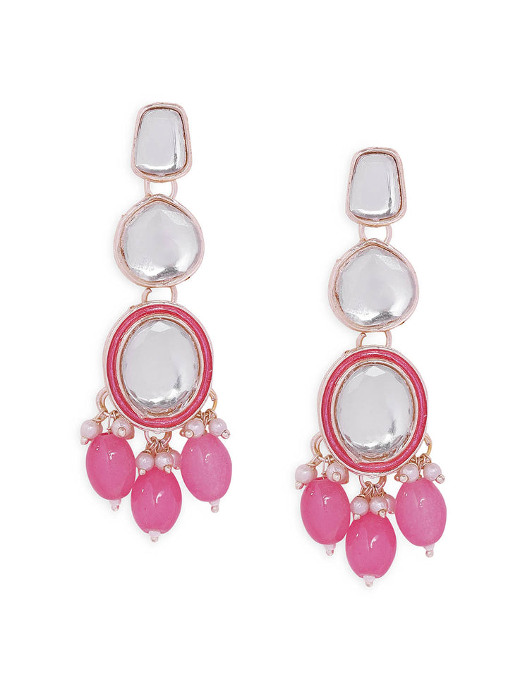 Priyaasi Drop design Kundan Gold Plated Pink beads Drop Earrings