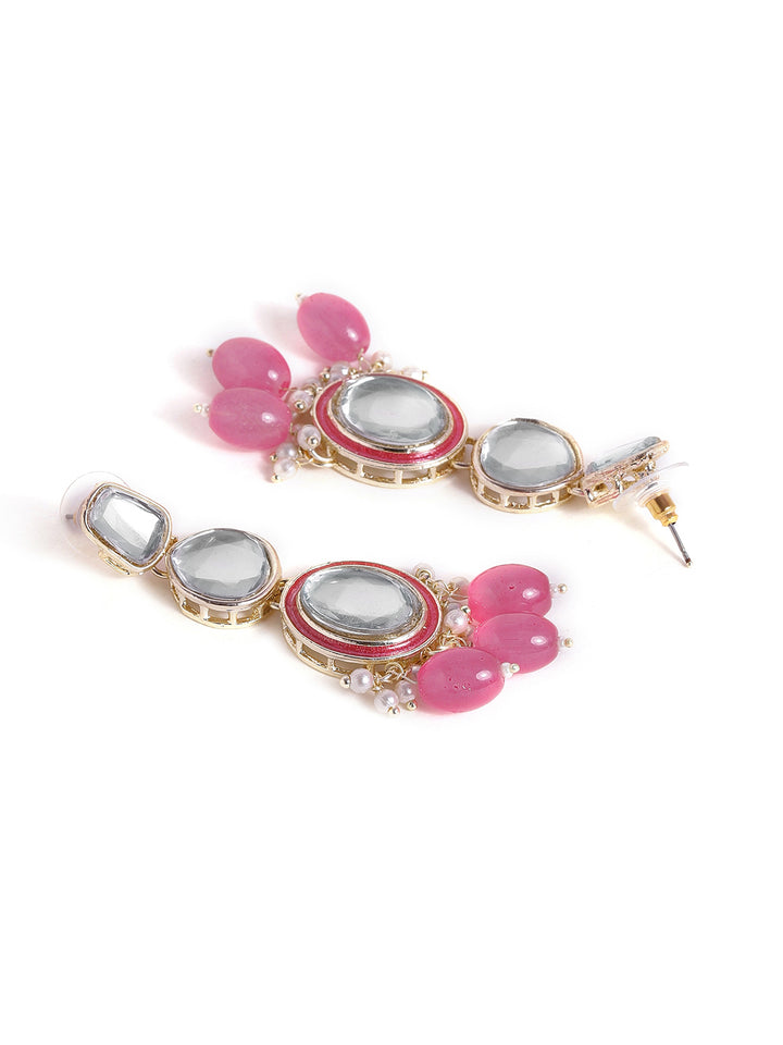 Priyaasi Drop design Kundan Gold Plated Pink beads Drop Earrings