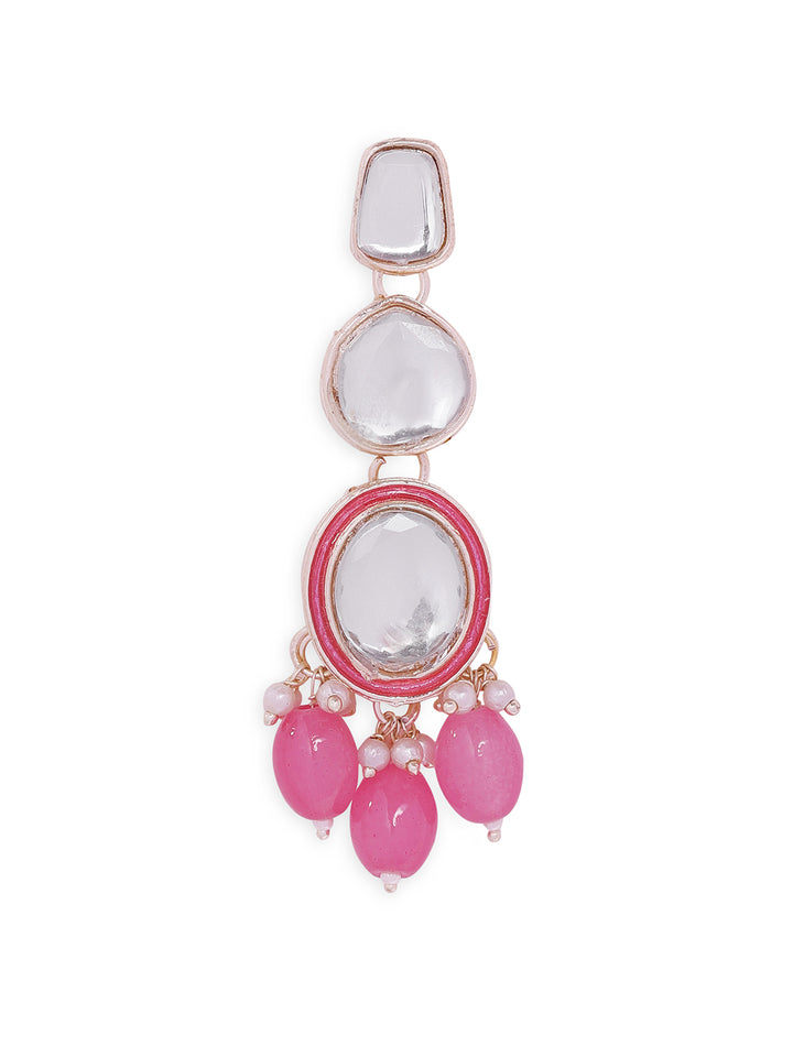 Priyaasi Drop design Kundan Gold Plated Pink beads Drop Earrings