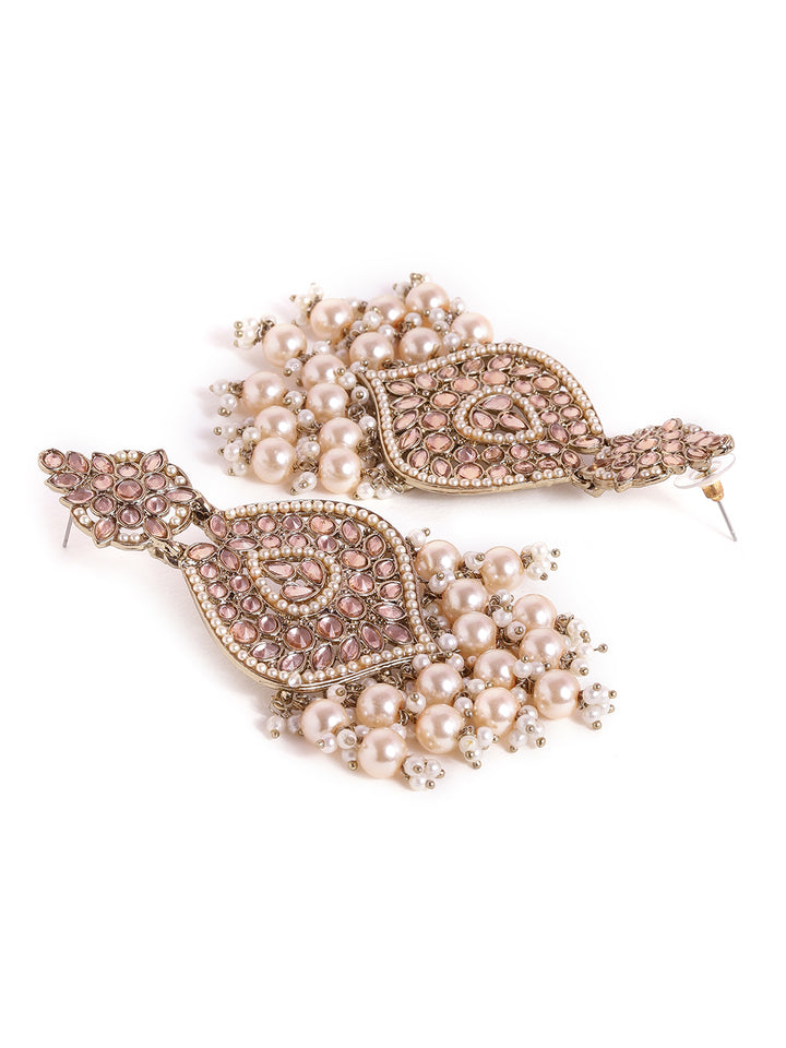 Priyaasi Gold kundan Fresh Water Pearls Drop style gold plated push back earrings