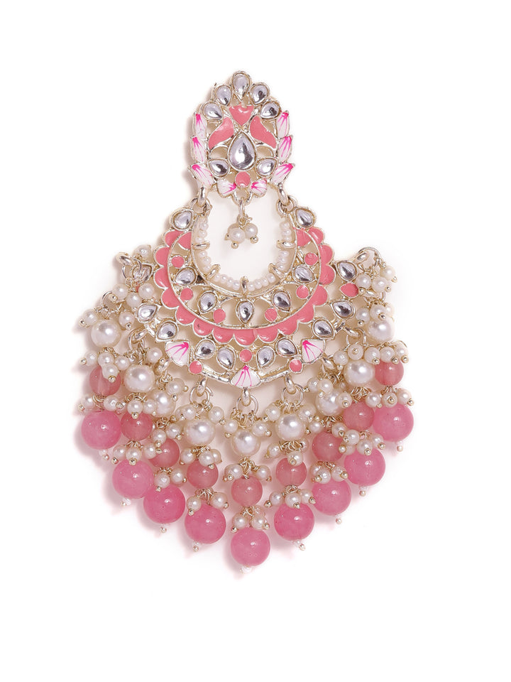 Priyaasi Pink Meenakari eleagance mini Fresh Water pearls pink beads chandbali gold plated pushback earrings