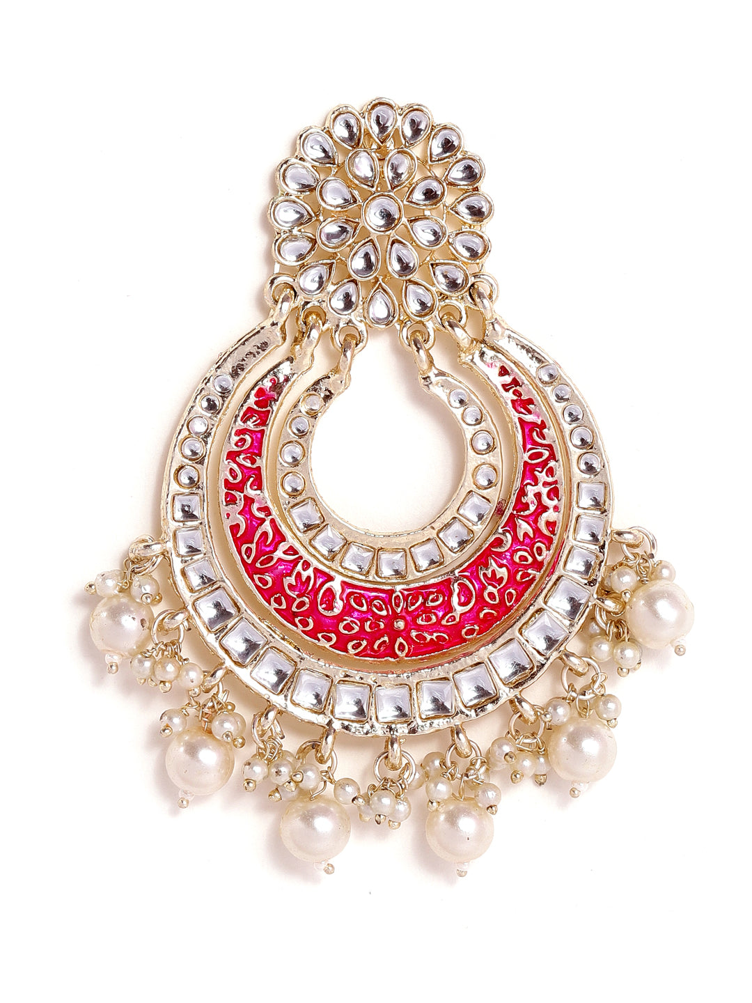 Priyaasi Pink Meenakari design Kundan Fresh Water Pearl Chandbali Style gold plated earrings