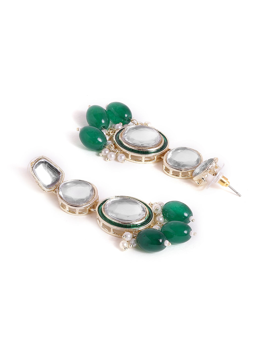 Priyaasi Geometric Shape Green beads Gold Plated drop push back earrings