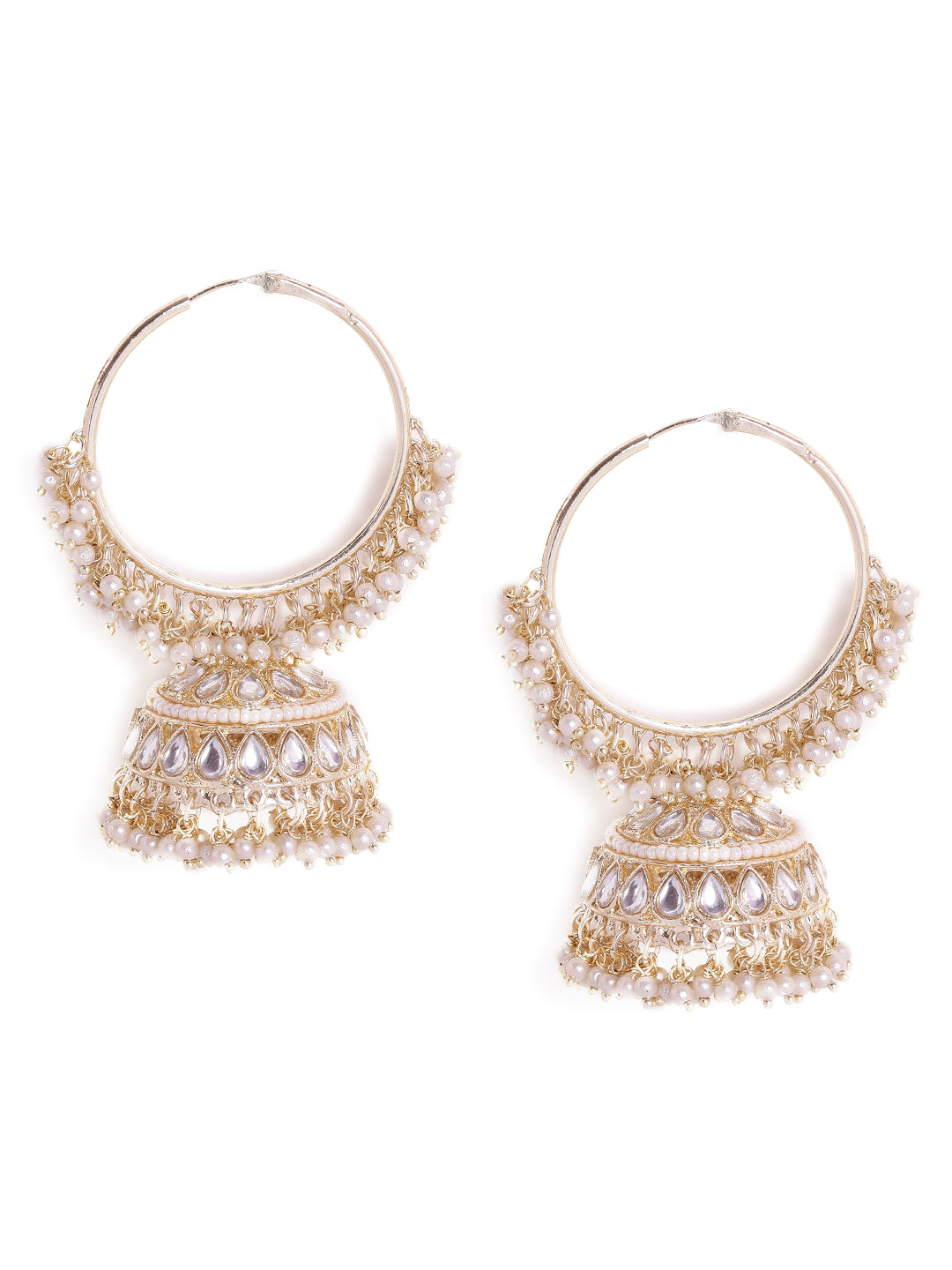 Priyaasi Gold plated Mini Fresh Water Pearls Bali Jhumkis Kundan Earrings