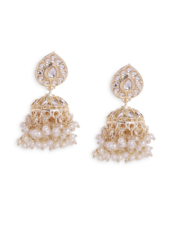 Priyaasi Gold Kundan Fresh Water Pearls Jhumiks gold plated push back earrings