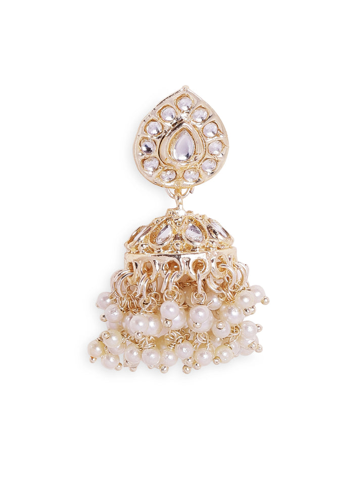 Priyaasi Gold Kundan Fresh Water Pearls Jhumiks gold plated push back earrings