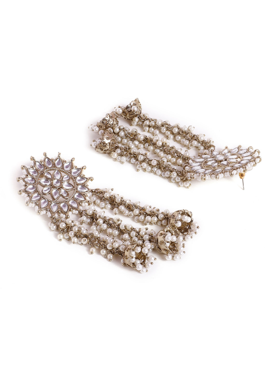 Priyaasi Kundan Floral Stud Fresh Water Pearl Tassels mini jhumkis gold plated push back earrings