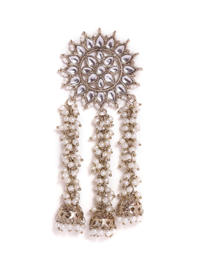 Priyaasi Kundan Floral Stud Fresh Water Pearl Tassels mini jhumkis gold plated push back earrings