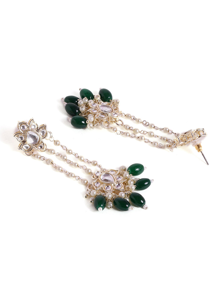 Priyaasi Floral Design Fresh Water Pearl Tassels Green beads Gold Plated Dangler earrings