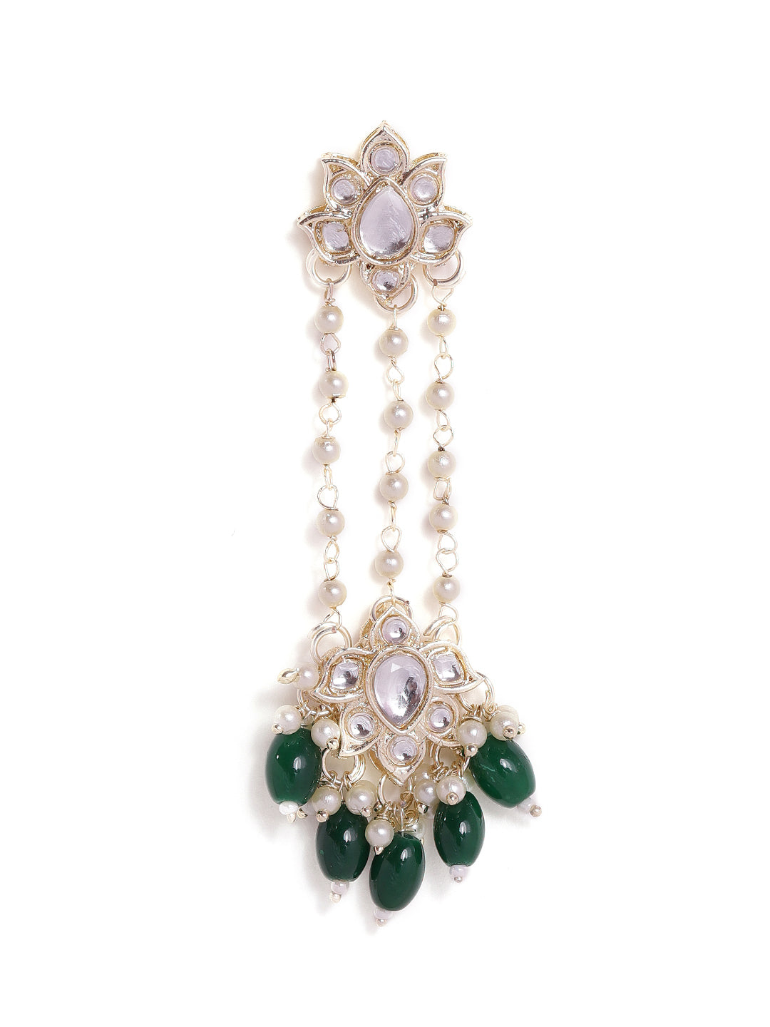 Priyaasi Floral Design Fresh Water Pearl Tassels Green beads Gold Plated Dangler earrings