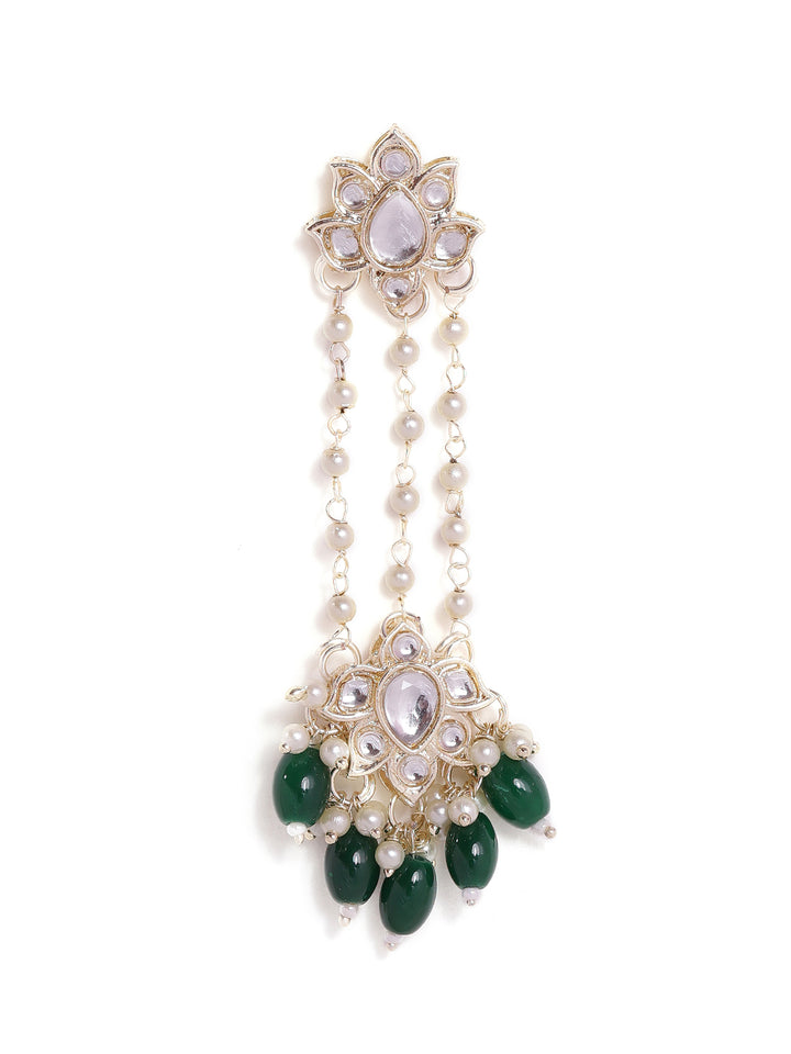Priyaasi Floral Design Fresh Water Pearl Tassels Green beads Gold Plated Dangler earrings