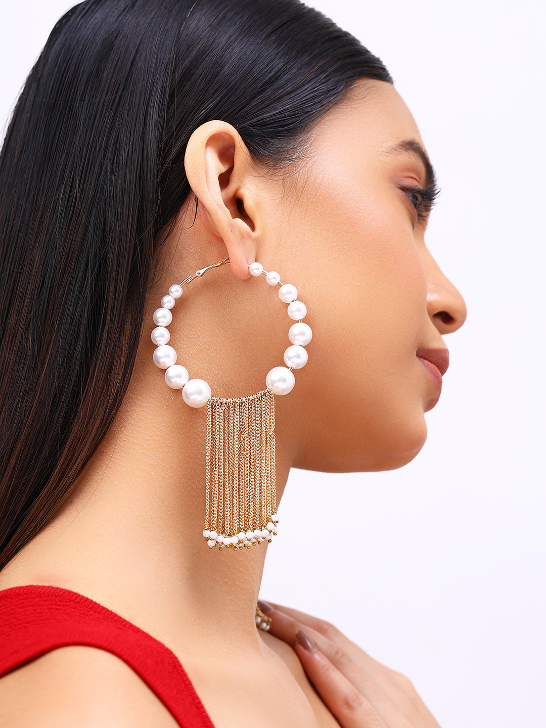 Priyaasi Gold Plated White Pearl Drop Earrings