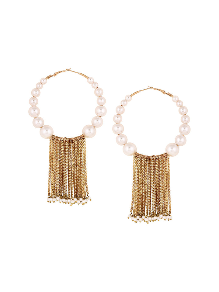 Priyaasi Gold Plated White Pearl Drop Earrings