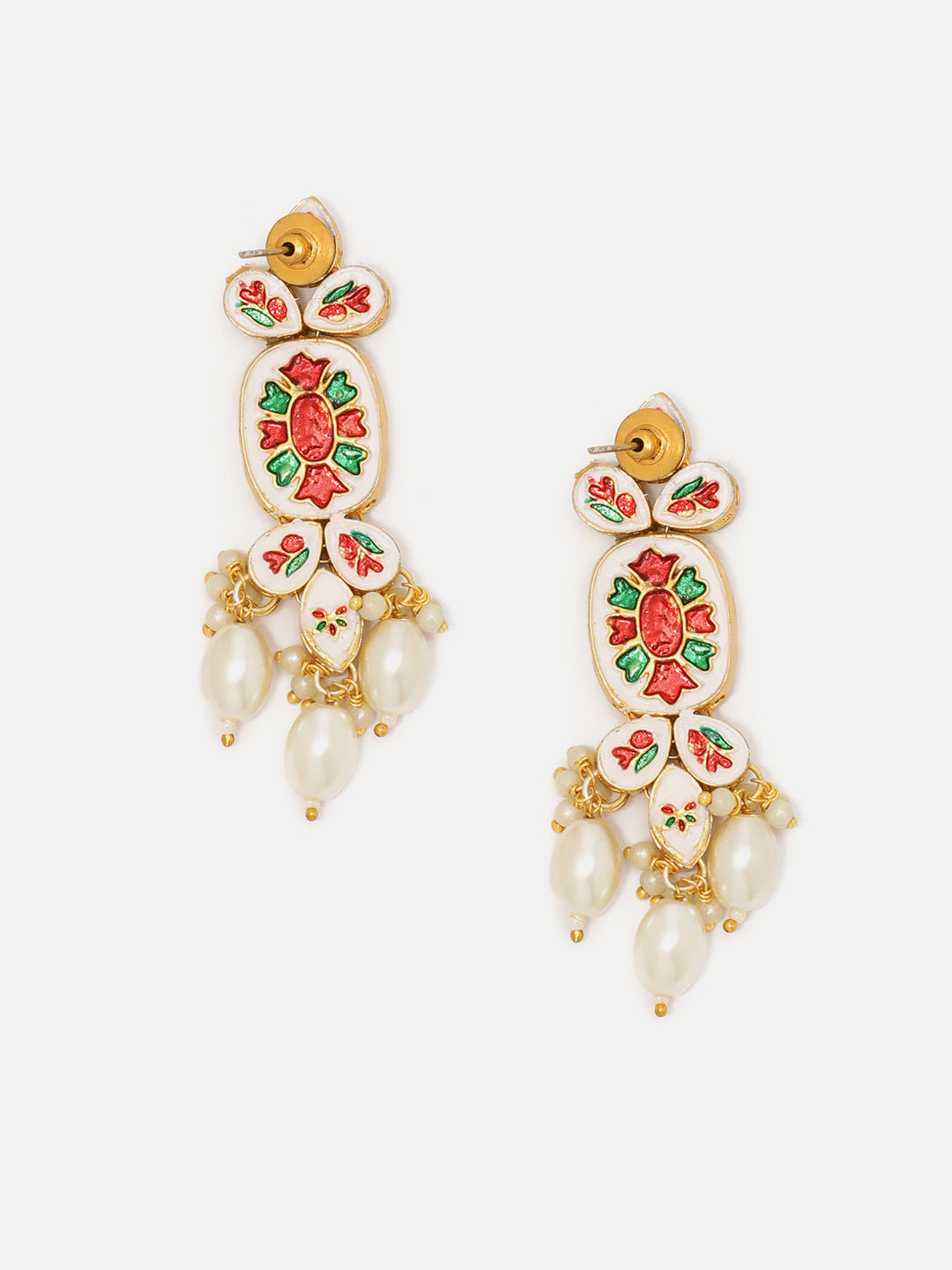 Priyaasi Antique Square Kundan Pearls Gold Plated Simple Drop Earrings