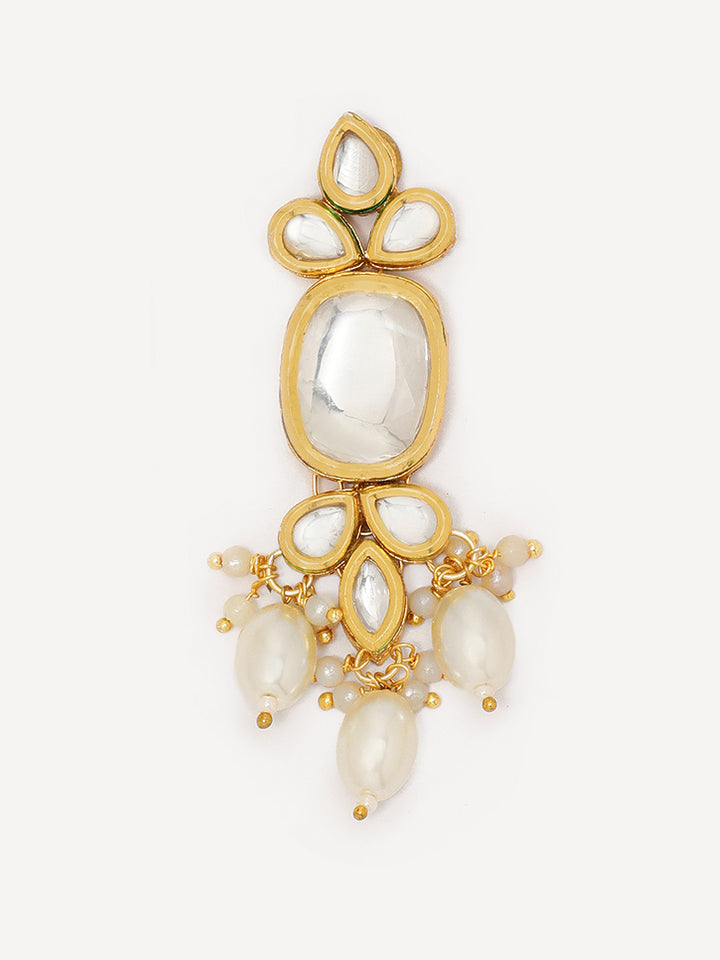 Priyaasi Antique Square Kundan Pearls Gold Plated Simple Drop Earrings