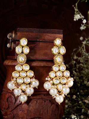 Priyaasi Exquisite Floral Design Drop Earrings with Gold-Plated Kundan and Pearl Balls