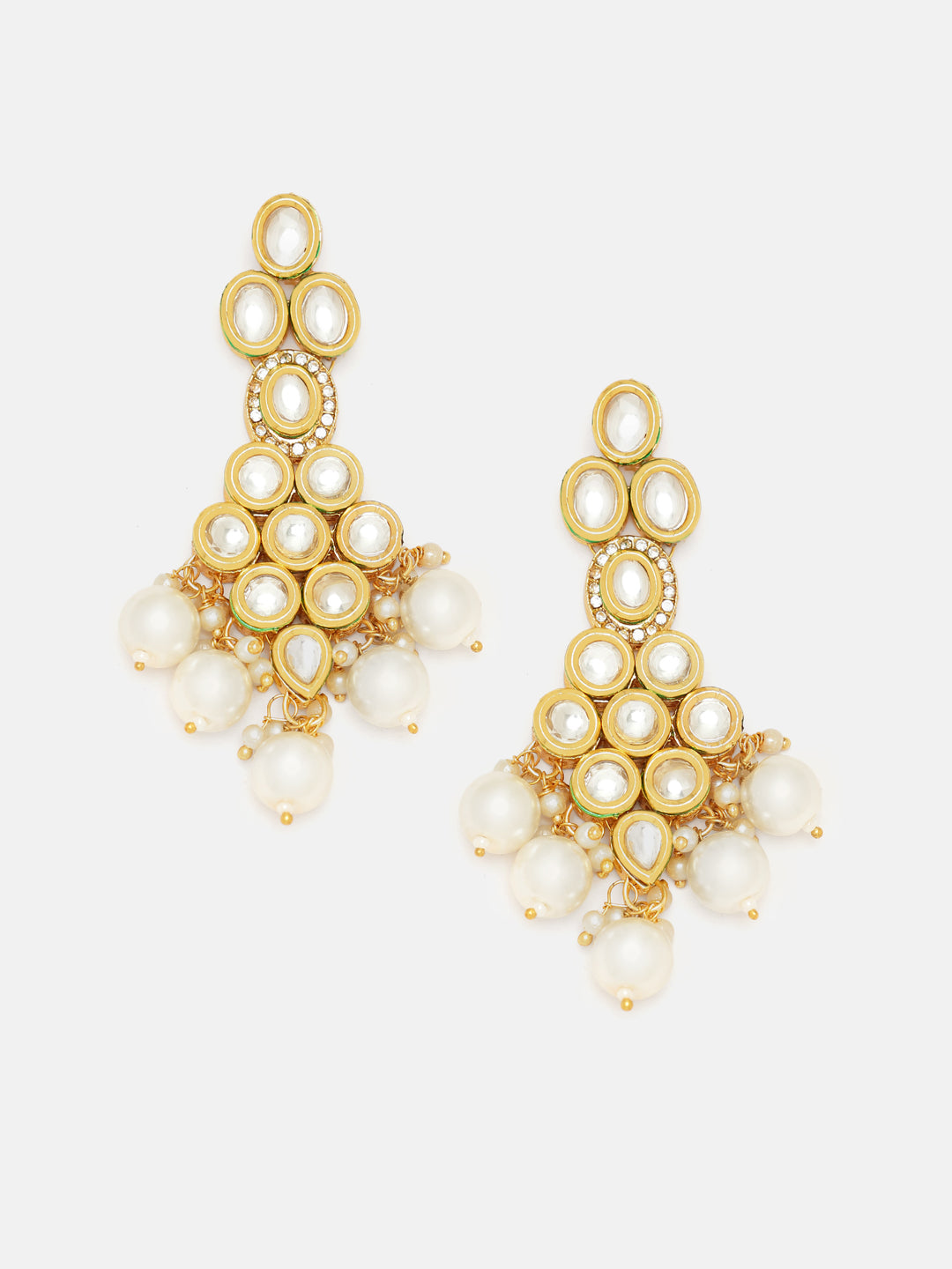 Priyaasi Exquisite Floral Design Drop Earrings with Gold-Plated Kundan and Pearl Balls