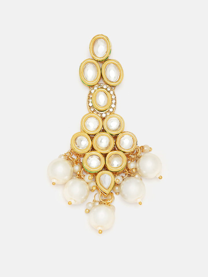 Priyaasi Exquisite Floral Design Drop Earrings with Gold-Plated Kundan and Pearl Balls