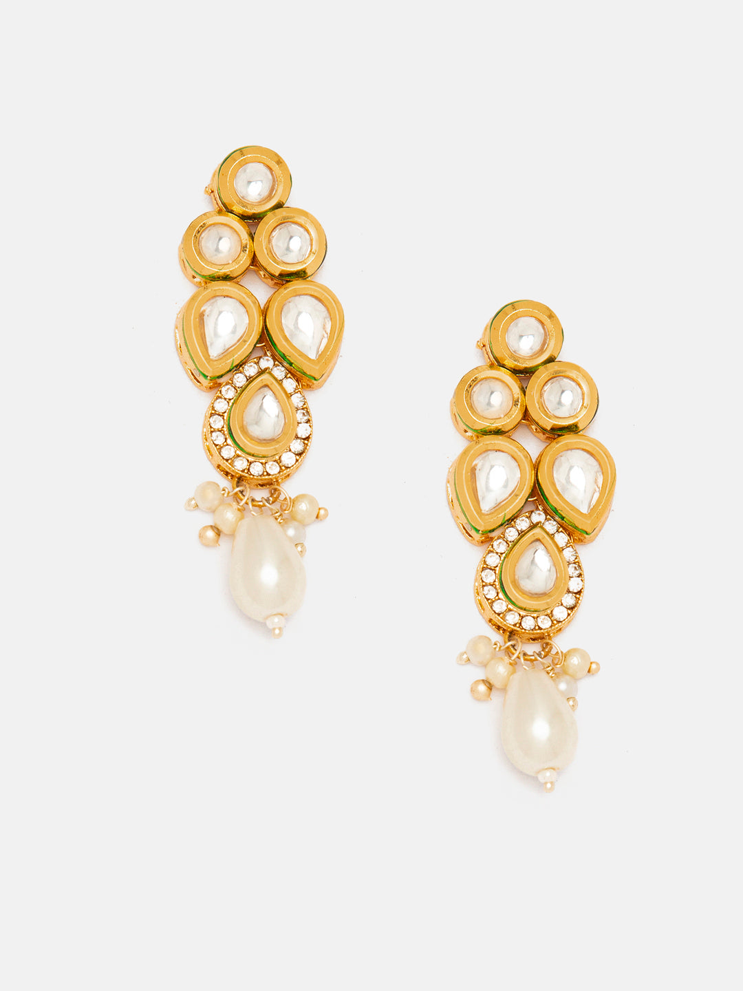 Priyaasi Plain Gold Plated Drop Style Kundan Pearl Pushback Drop Earrings