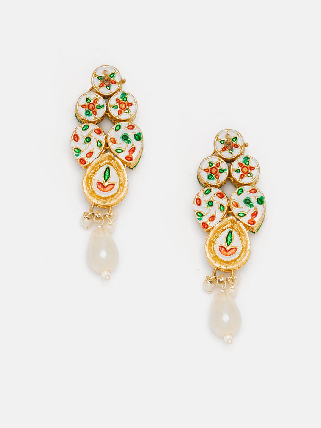 Priyaasi Plain Gold Plated Drop Style Kundan Pearl Pushback Drop Earrings