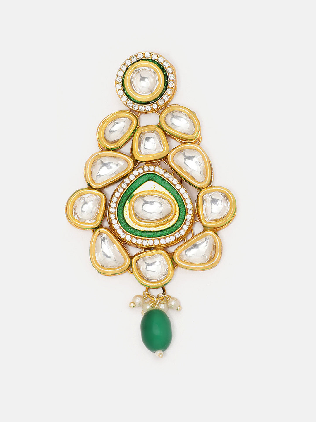 Priyaasi Green Kundan Bead Statement Style Gold Plated Floral Drop Earrings