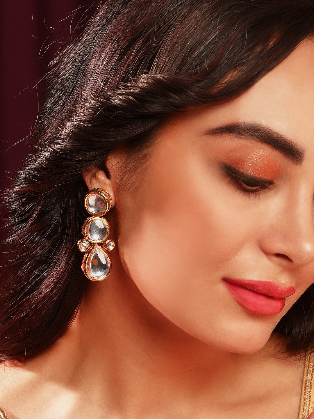 Priyaasi Elegant Kundan Drop Earrings in Gold Plated Splendor