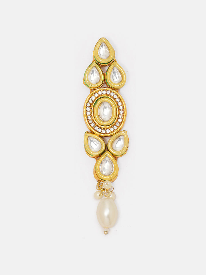 Priyaasi Floral Pattern Kundan Drop Earrings with Pearl Accents