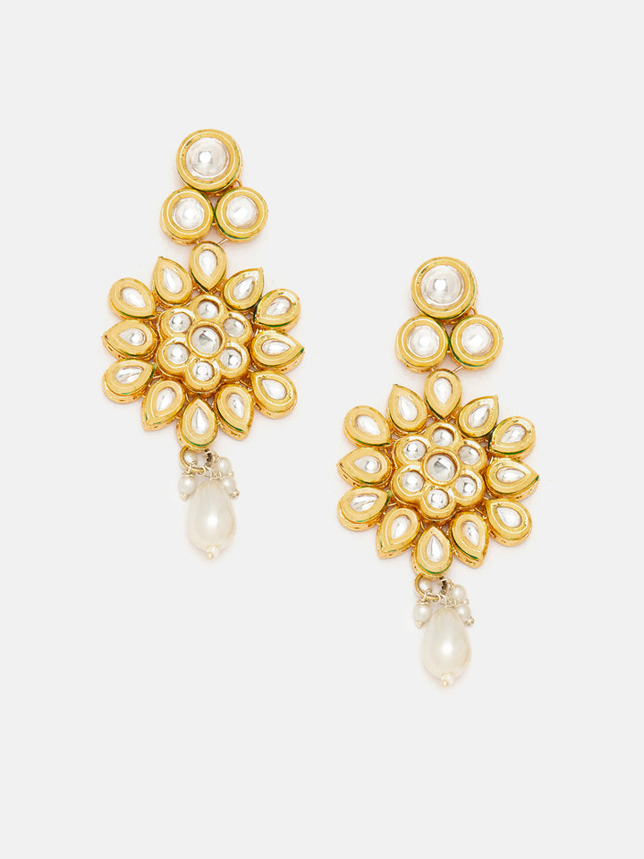 Priyaasi Gold Plated Bloom Exquisite Pearl and Kundan Drop Earrings