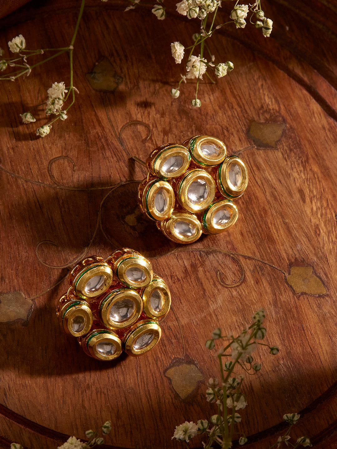 Priyaasi Opulent Floral Splendor Gold-Plated Kundan Stud Earrings