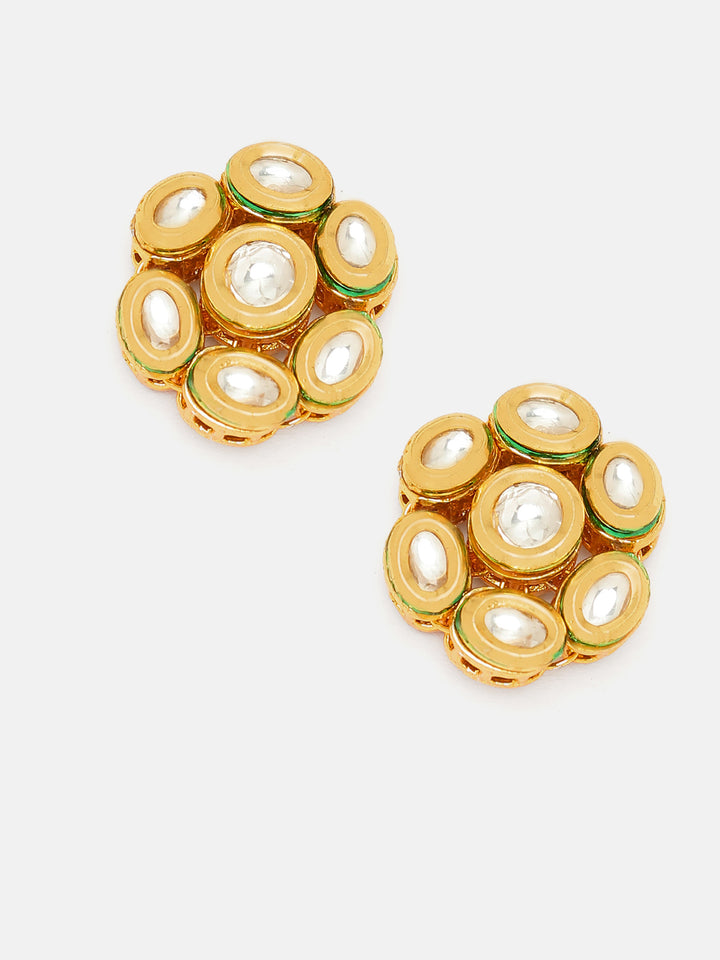 Priyaasi Opulent Floral Splendor Gold-Plated Kundan Stud Earrings