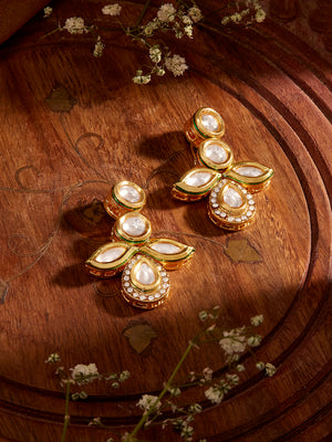 Priyaasi Mini Floral Drop Gold Plated Kundan Push back Elegant Earrings