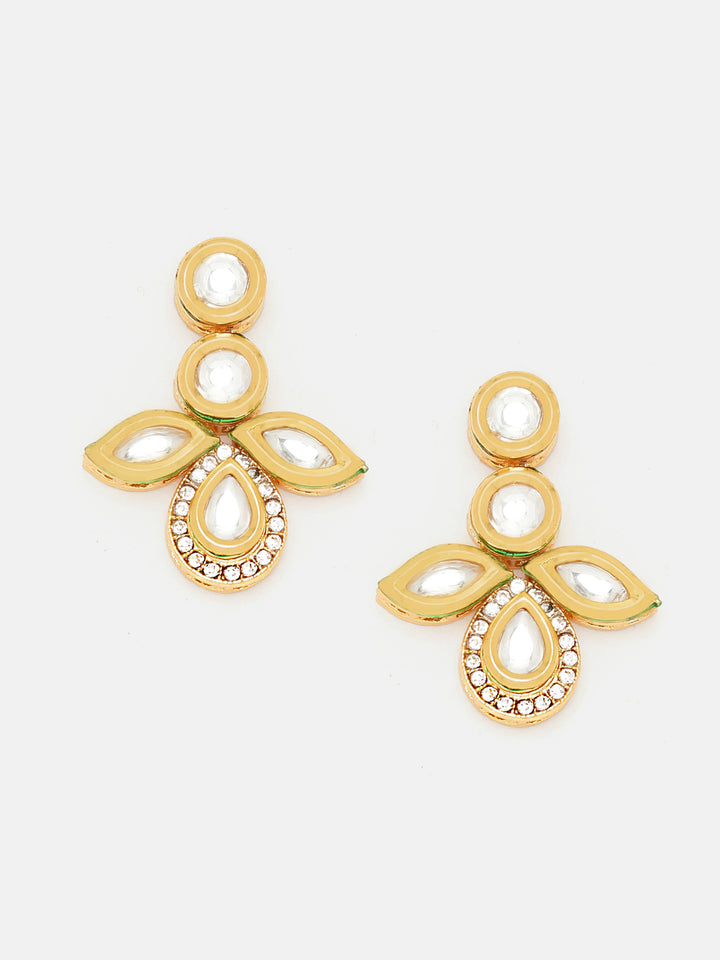 Priyaasi Mini Floral Drop Gold Plated Kundan Push back Elegant Earrings