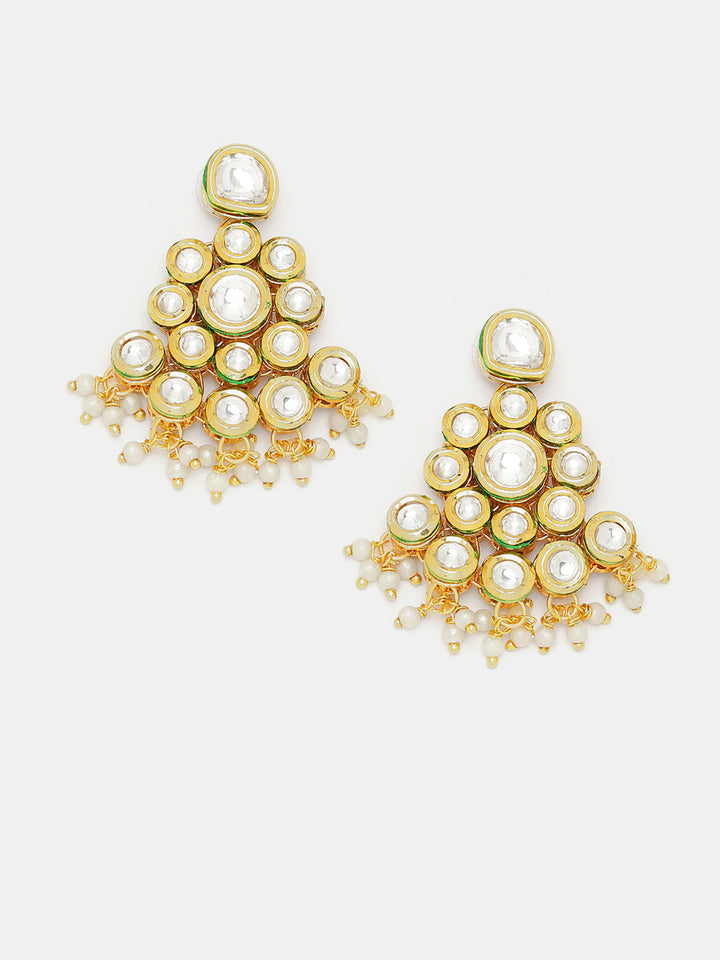 Priyaasi Floral Kundan Mini Pearls Minit Beads Drop Pattern Earrings