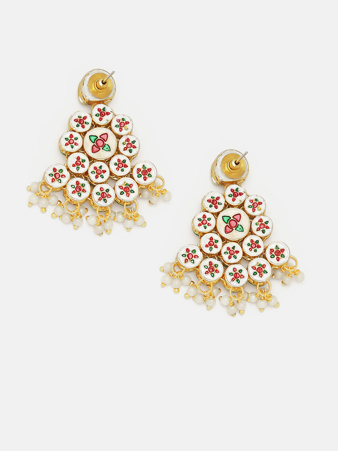 Priyaasi Floral Kundan Mini Pearls Minit Beads Drop Pattern Earrings