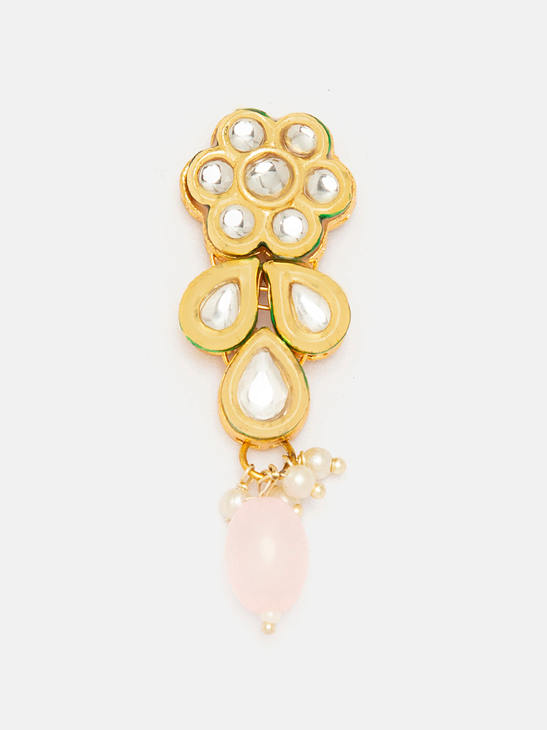 Priyaasi Gold-Plated Kundan Drop Earrings with Pink Bead Flower Pattern