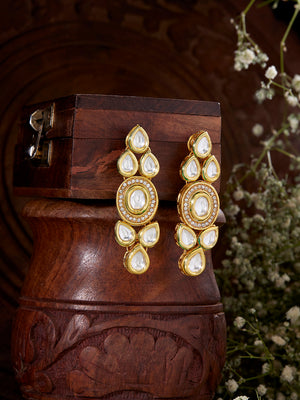 Priyaasi Gold Plated charm kundan Geometrical Design Drop Earrings