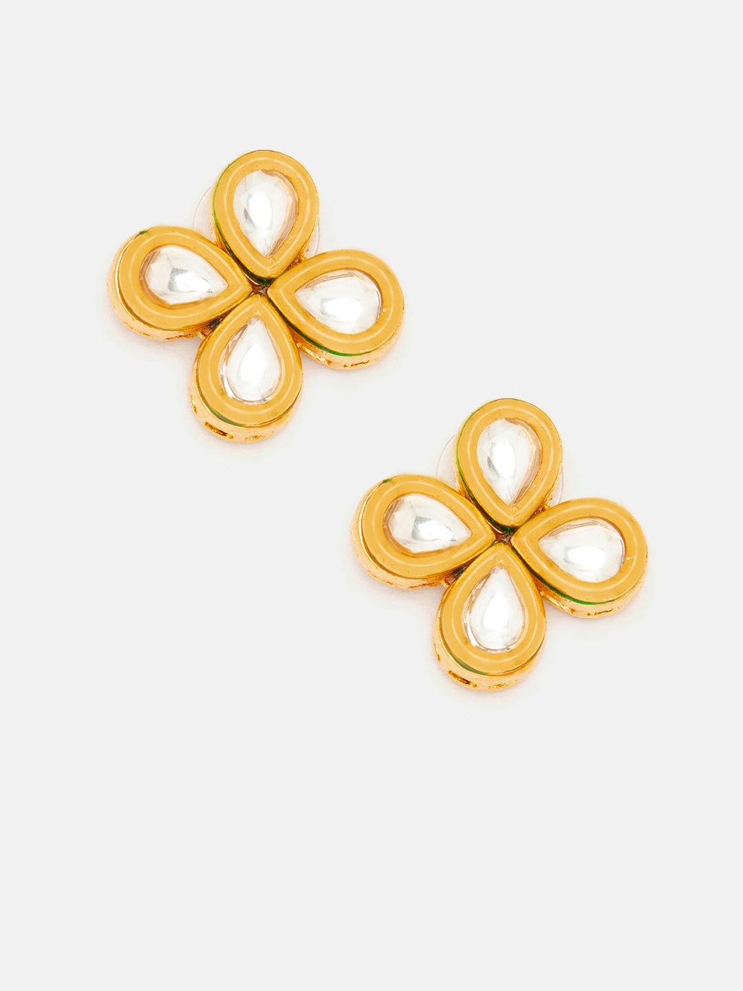 Priyaasi Kundan Flower Pattern Mini Charm Drop Earrings in Gold Plated Finish