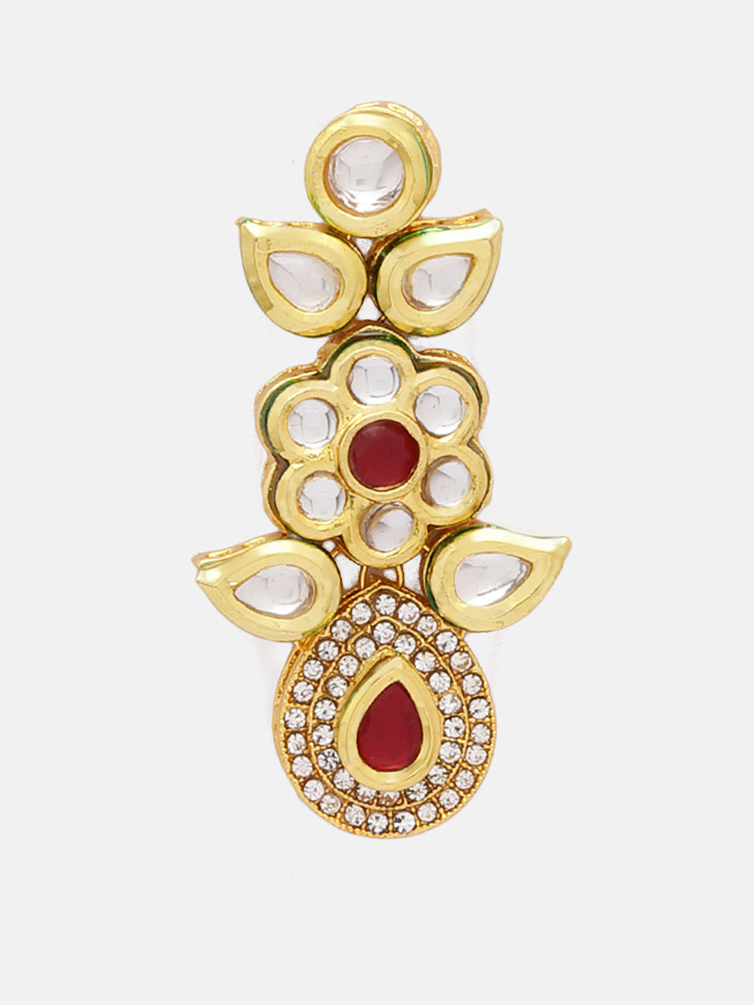 Priyaasi Red Stoned Kundan Floral Gold Plated Drop Earrings