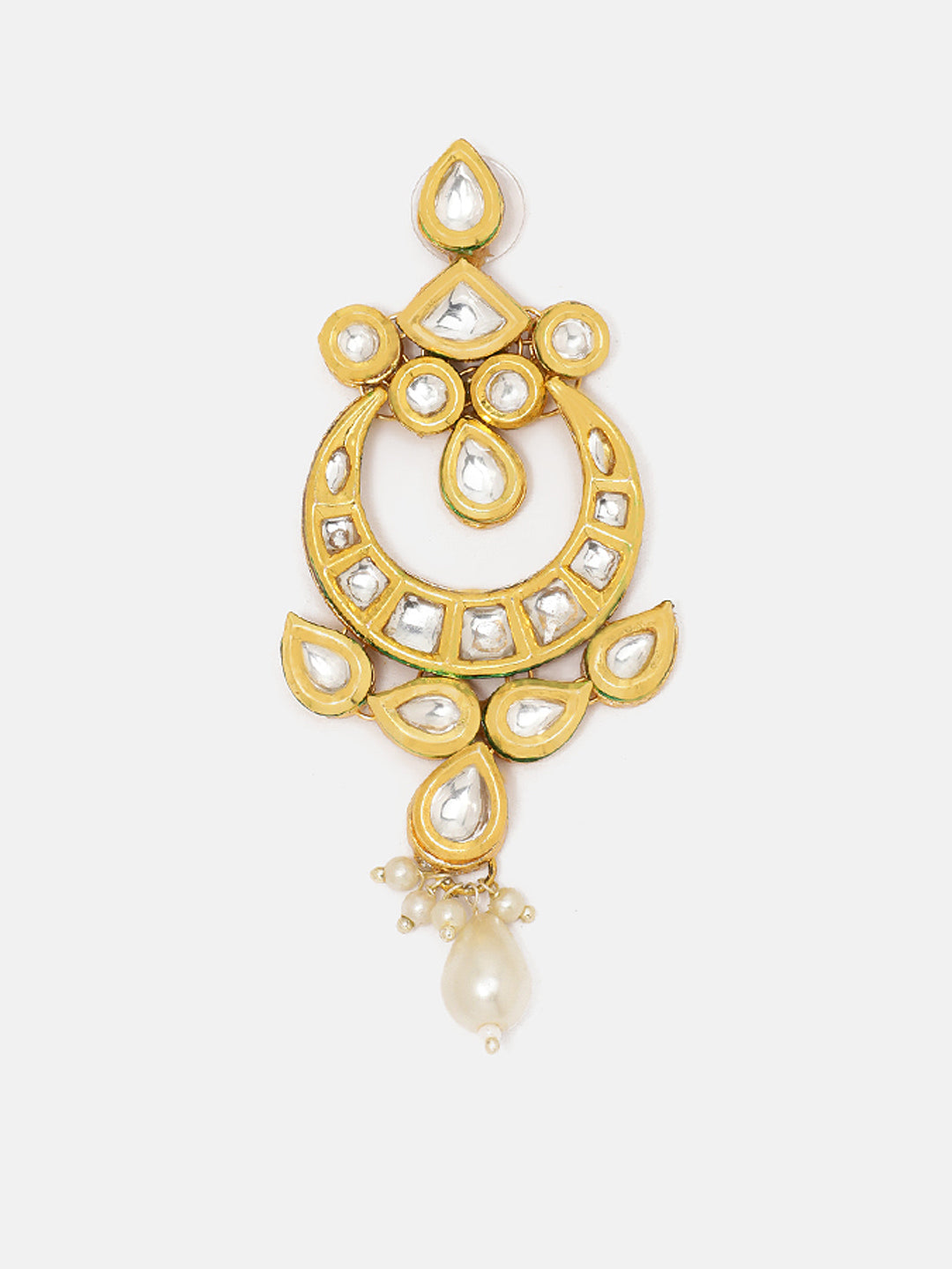 Priyaasi Exquisite Floral Design Gold-Plated Kundan Drop Earrings with Pearl Chand Accent