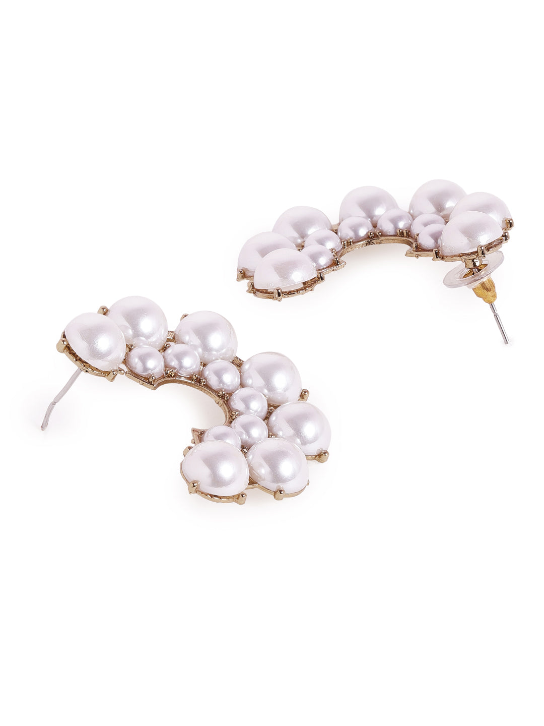 Priyaasi Half Moon Fresh Water Pearl Studded Statement GOld Plated Push back earrings