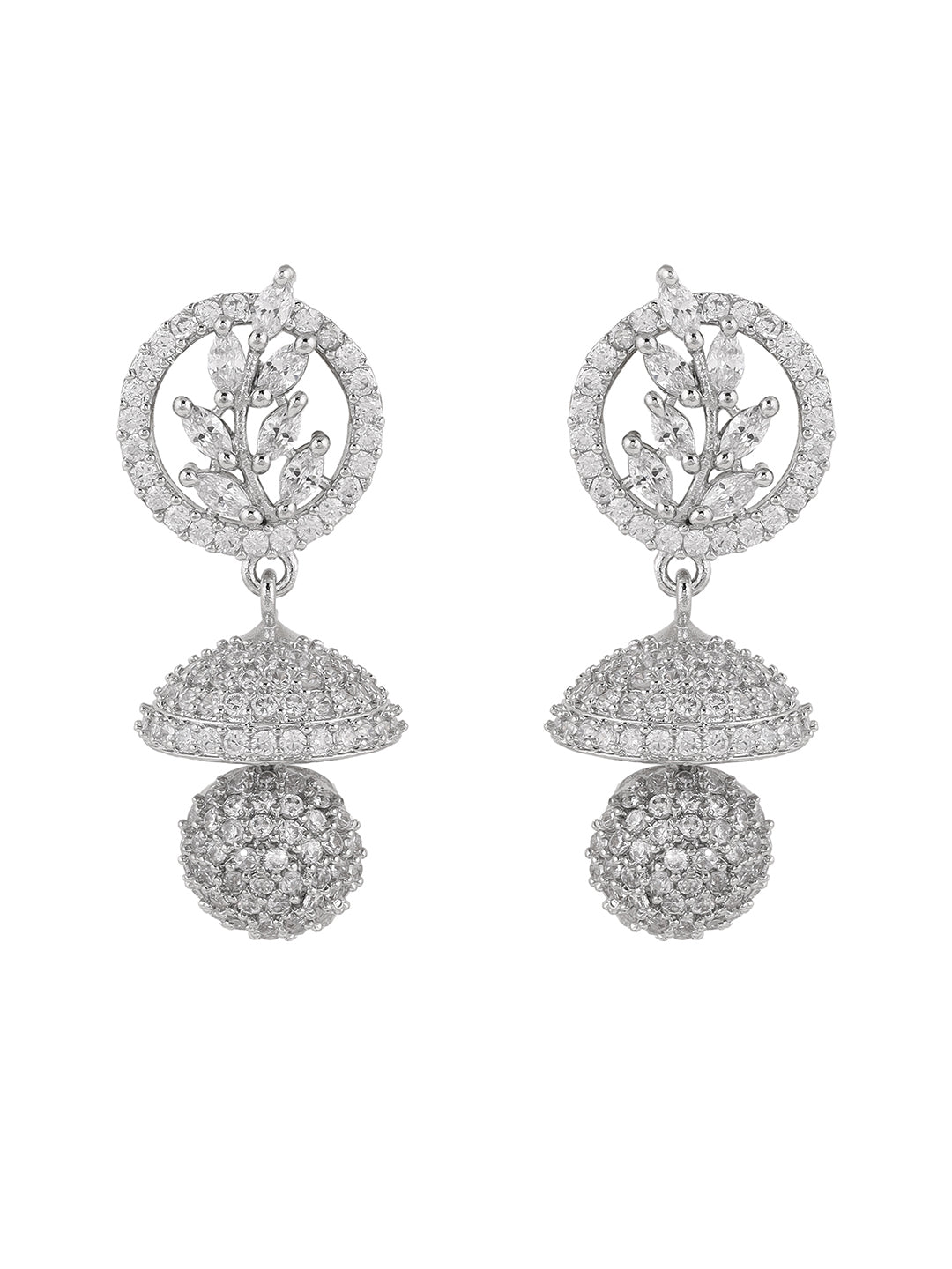 Priyaasi Leaves AD Design Mini Jhumkis Silver Plating Elegant Earrings