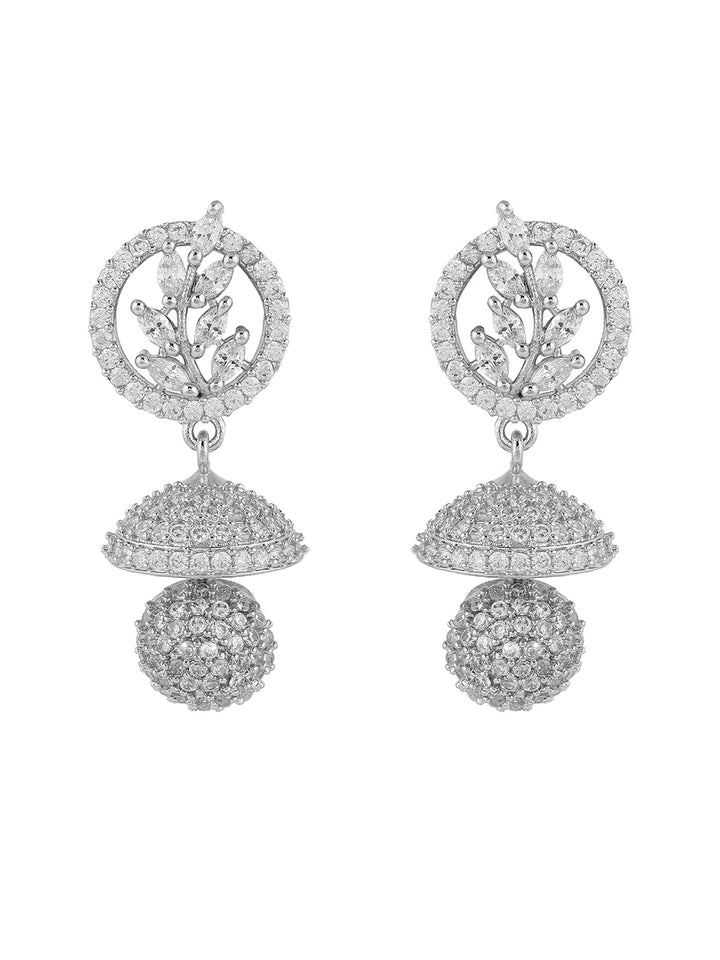 Priyaasi Leaves AD Design Mini Jhumkis Silver Plating Elegant Earrings