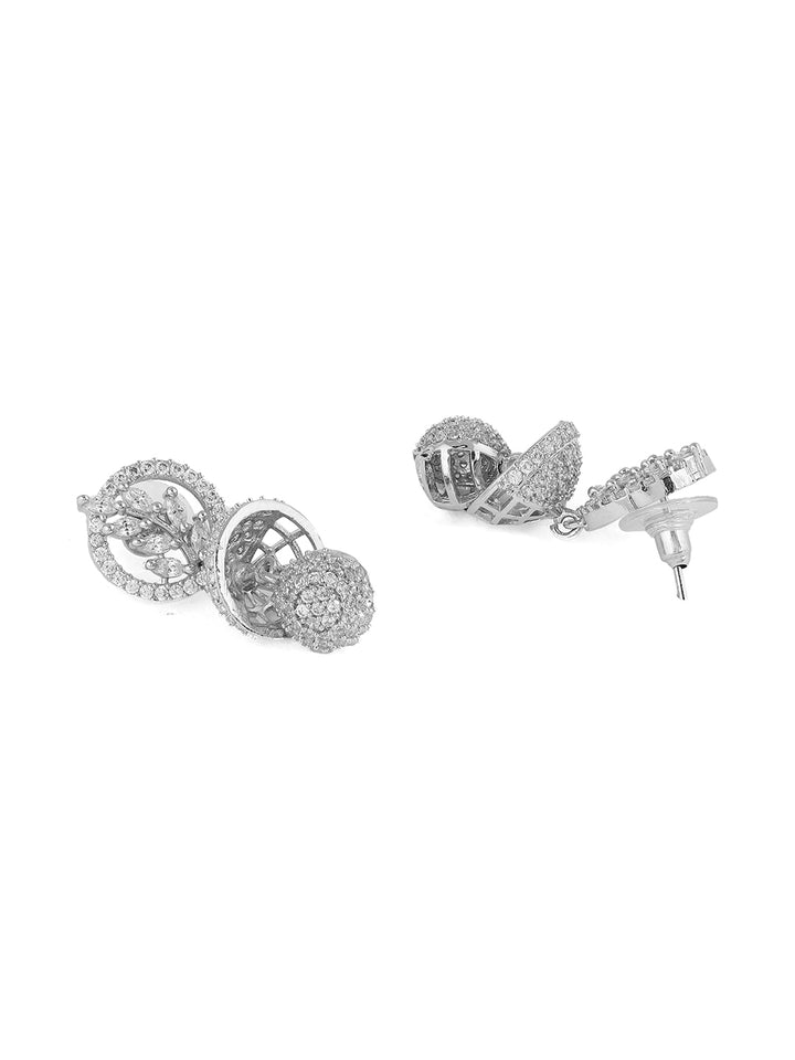 Priyaasi Leaves AD Design Mini Jhumkis Silver Plating Elegant Earrings