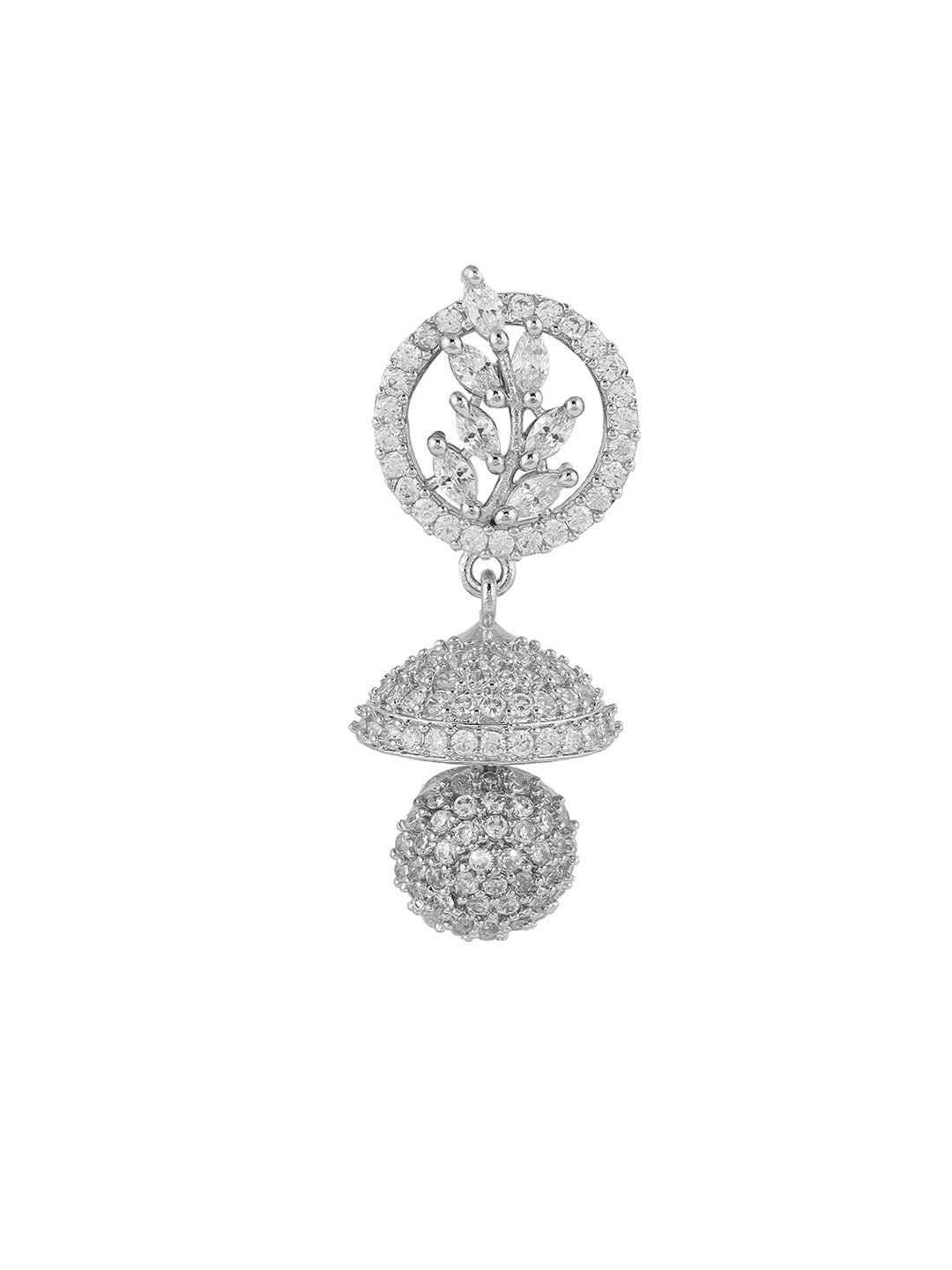 Priyaasi Leaves AD Design Mini Jhumkis Silver Plating Elegant Earrings